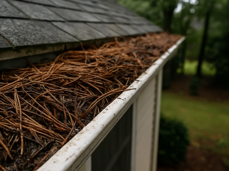 Before: gutter packed with wet pine straw and debris