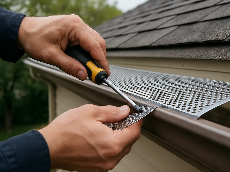 Before and after comparison of a gutter with guard installed near Dothan, AL
