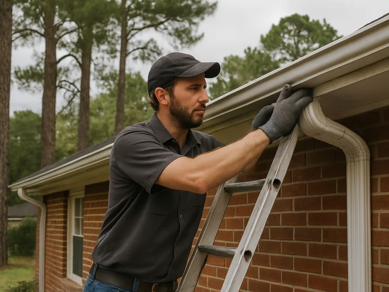 Technician repairing a gutter on a home in Enterprise, AL