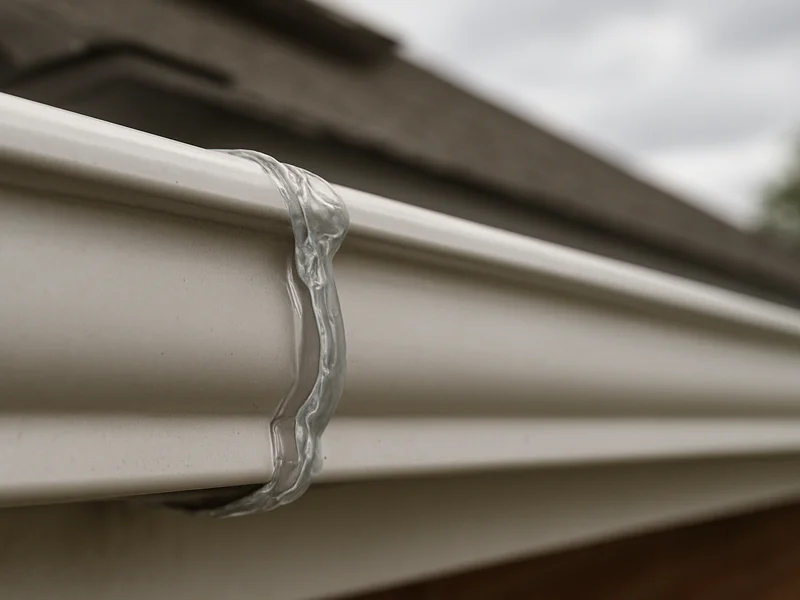 Close-up of a repaired and resealed gutter seam near Dothan, AL